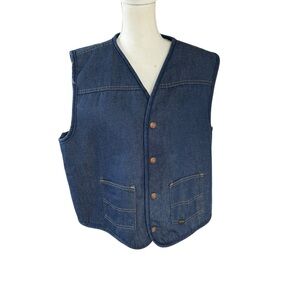 Vtg 60s 70s Blue Jean Denim Vest snap Button Sherpa lining xlarge western
